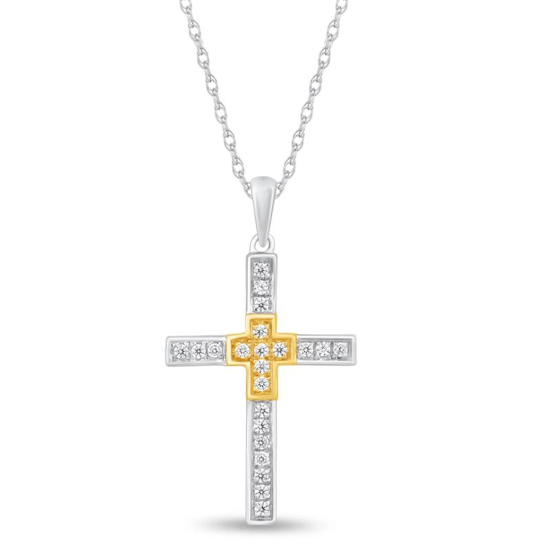 Diamond Cross Pendant in 10K Yellow &amp; White Gold (1/7 ct. tw.) – Image 1 of 1
