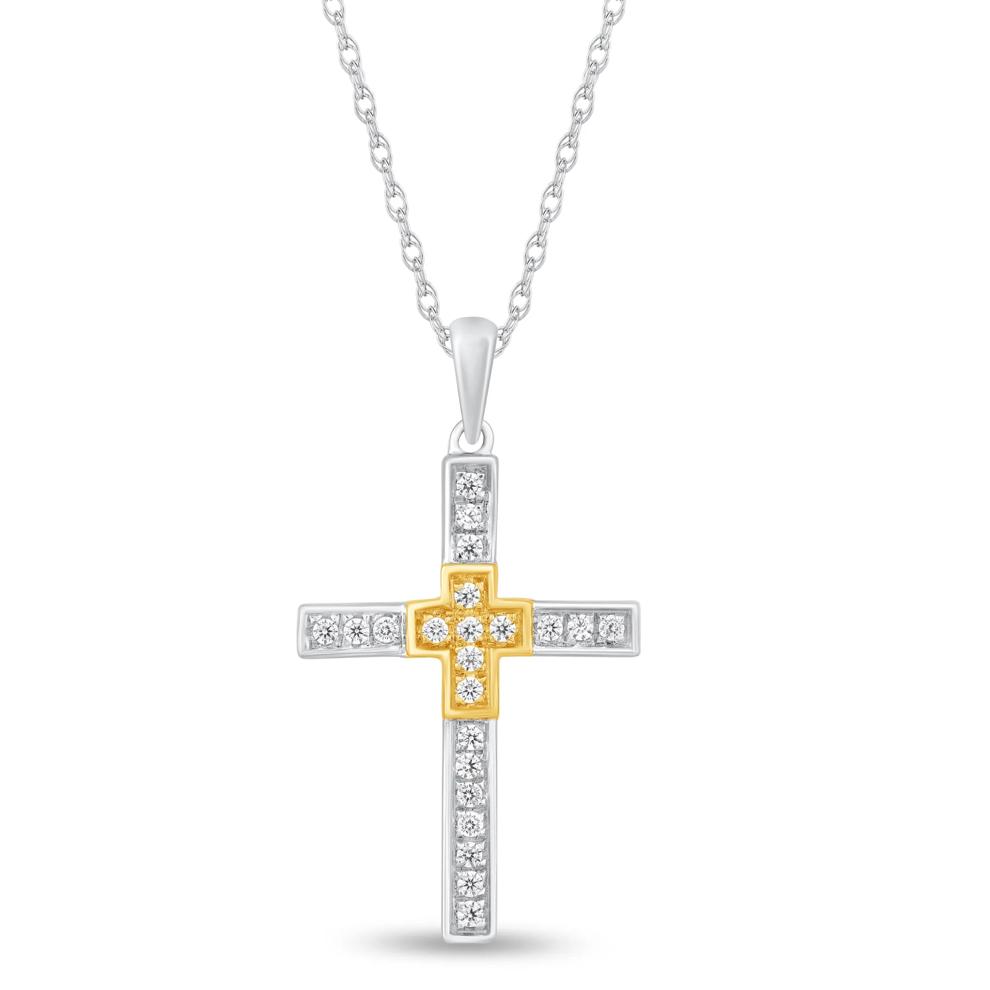 Diamond Cross Pendant in 10K Yellow &amp; White Gold (1/7 ct. tw.) – Image 1 of 3