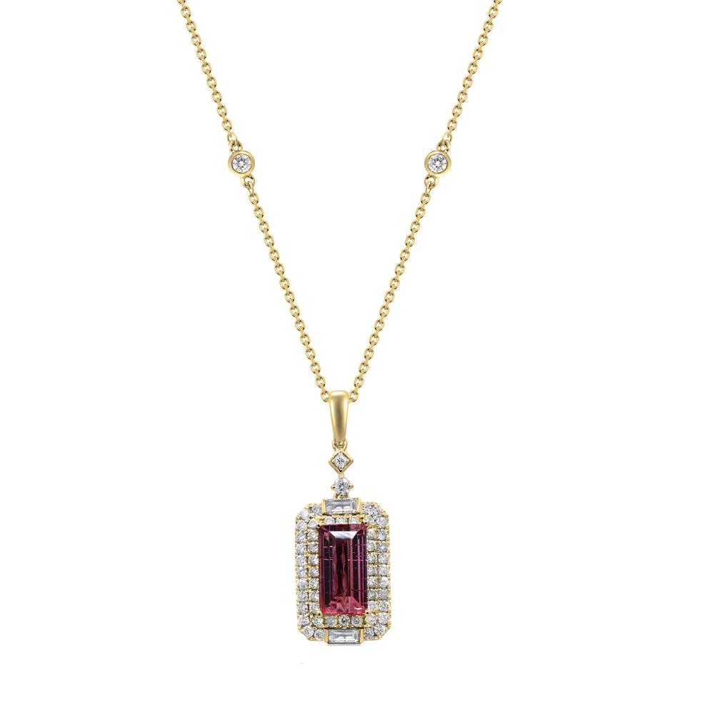 Pink Tourmaline &amp; Diamond Pendant Necklace in 14K Yellow Gold (5/8 ct. tw.) – Image 1 of 4