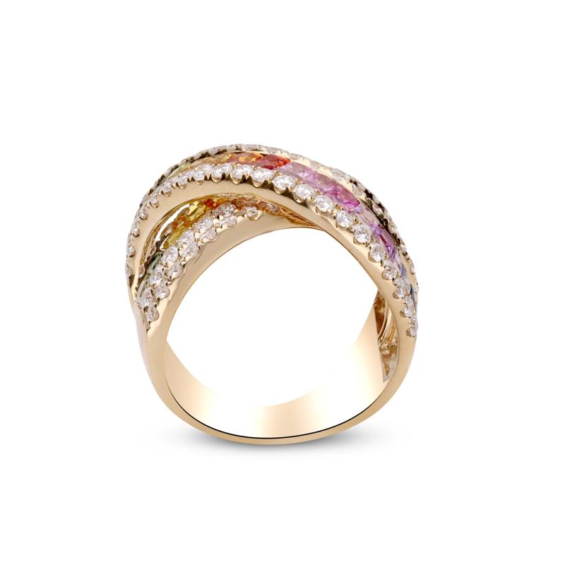 Multi-Colored Square Sapphires &amp; Diamond Ring in 14K Yellow Gold &#40;2 ct. tw.&#41; – Image 3 of 5