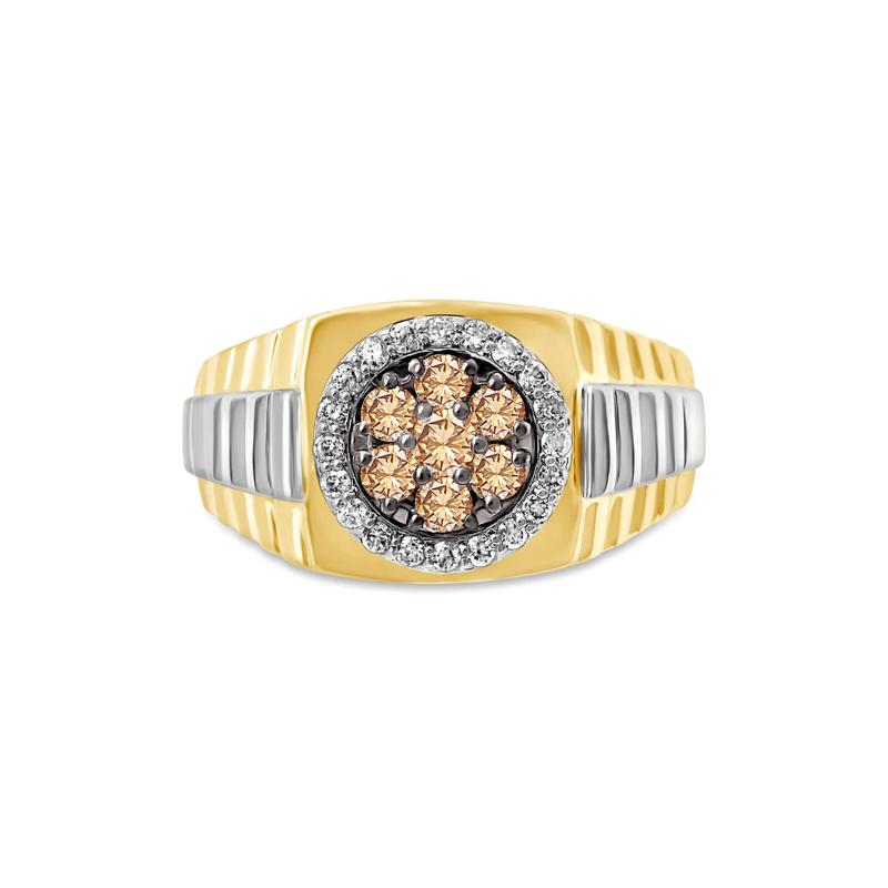 Men&#39;s 3/4 ct. tw. Champagne &amp; White Diamond Ring in 10K Yellow &amp; White Gold – Image 1 of 3