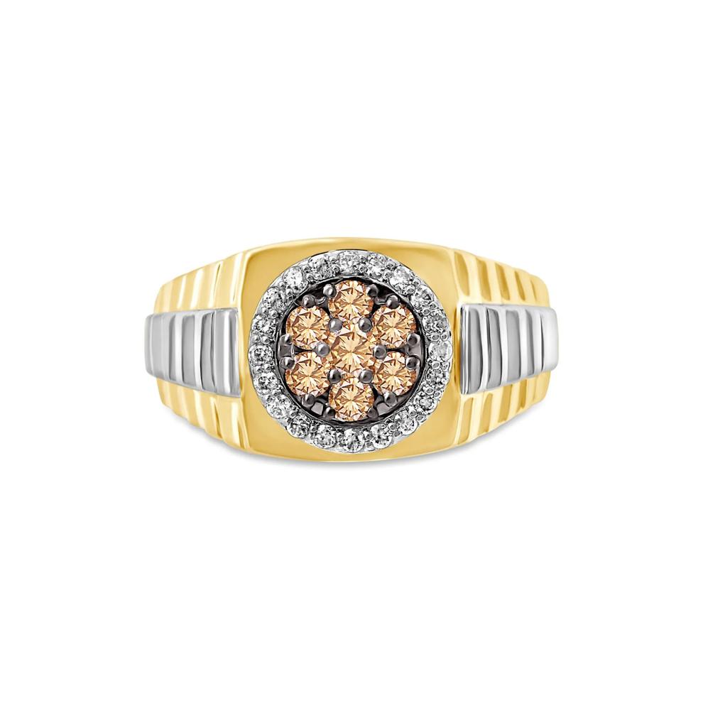 Men's 3/4 ct. tw. Champagne &amp; White Diamond Ring in 10K Yellow &amp; White Gold – Image 1 of 3