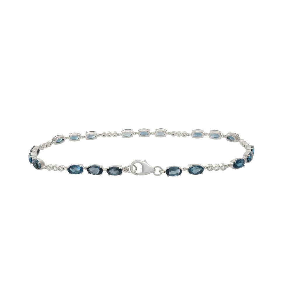 London Blue Topaz &amp; Lab-Created White Sapphire Bracelet in Sterling Silver, 8" – Image 2 of 2