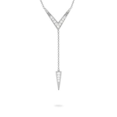 Diamond Chevron Lariat Necklace in 10K White Gold (1/6 ct. tw.)