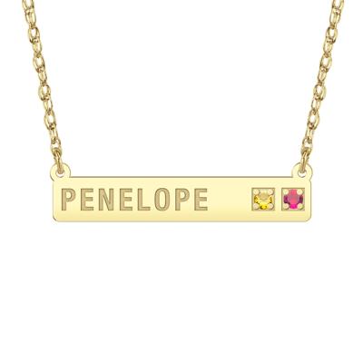 Personalized Engravable Name and Gemstone Stone Bar Necklace