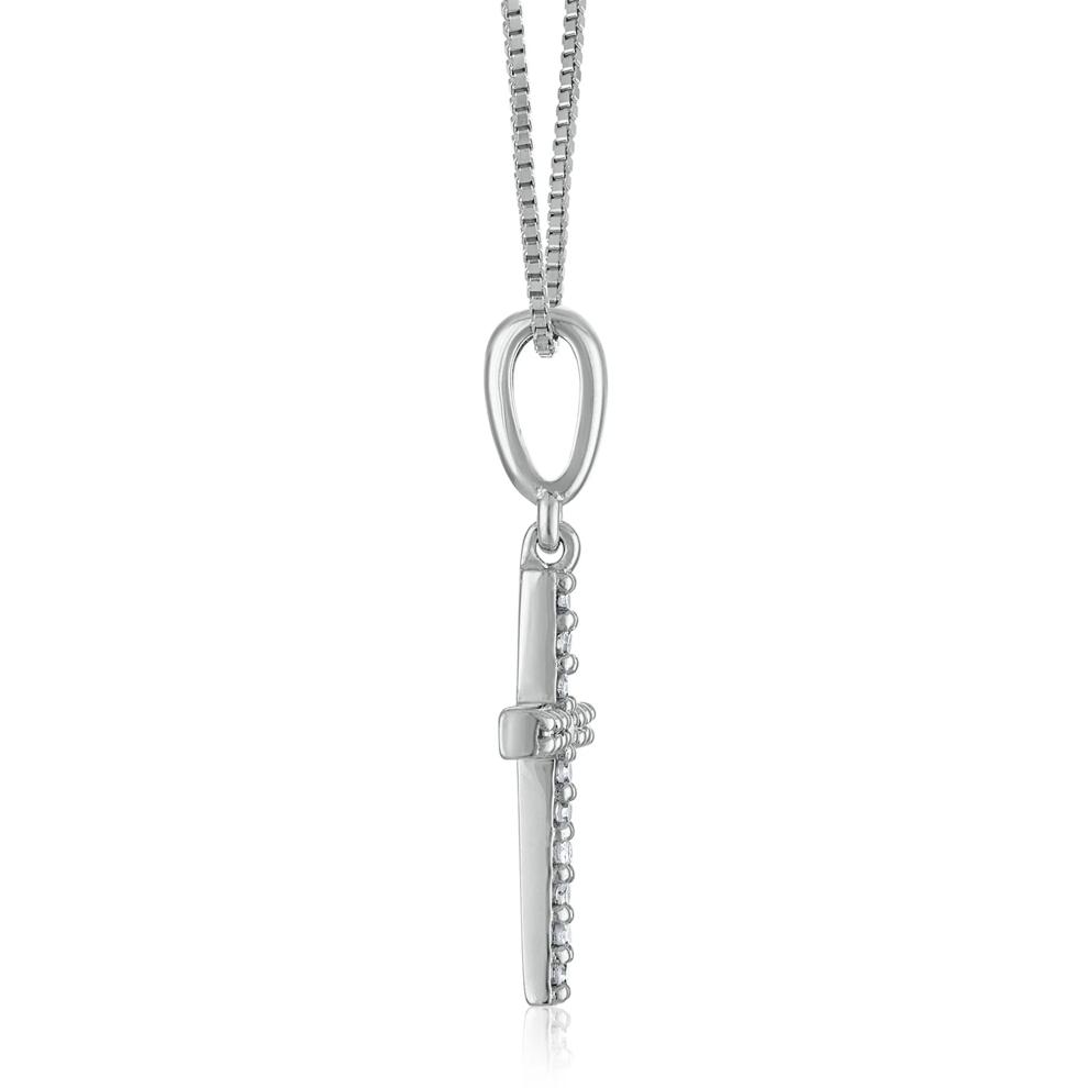 Diamond Cross Pendant in 10K White Gold (1/10 ct. tw.) – Image 2 of 3