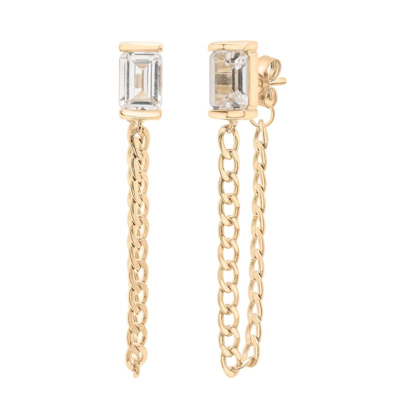 Lab-Created White Sapphire Cuban Chain Earrings in Vermeil – Image 1 of 2