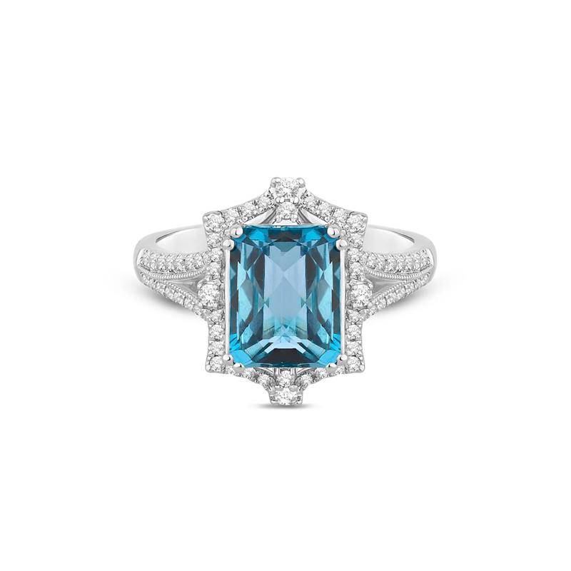 Blue Topaz Engagement Ring with Diamonds in 14K White and Yellow Gold &#40;1/3 ct. tw.&#41; – Image 1 of 3
