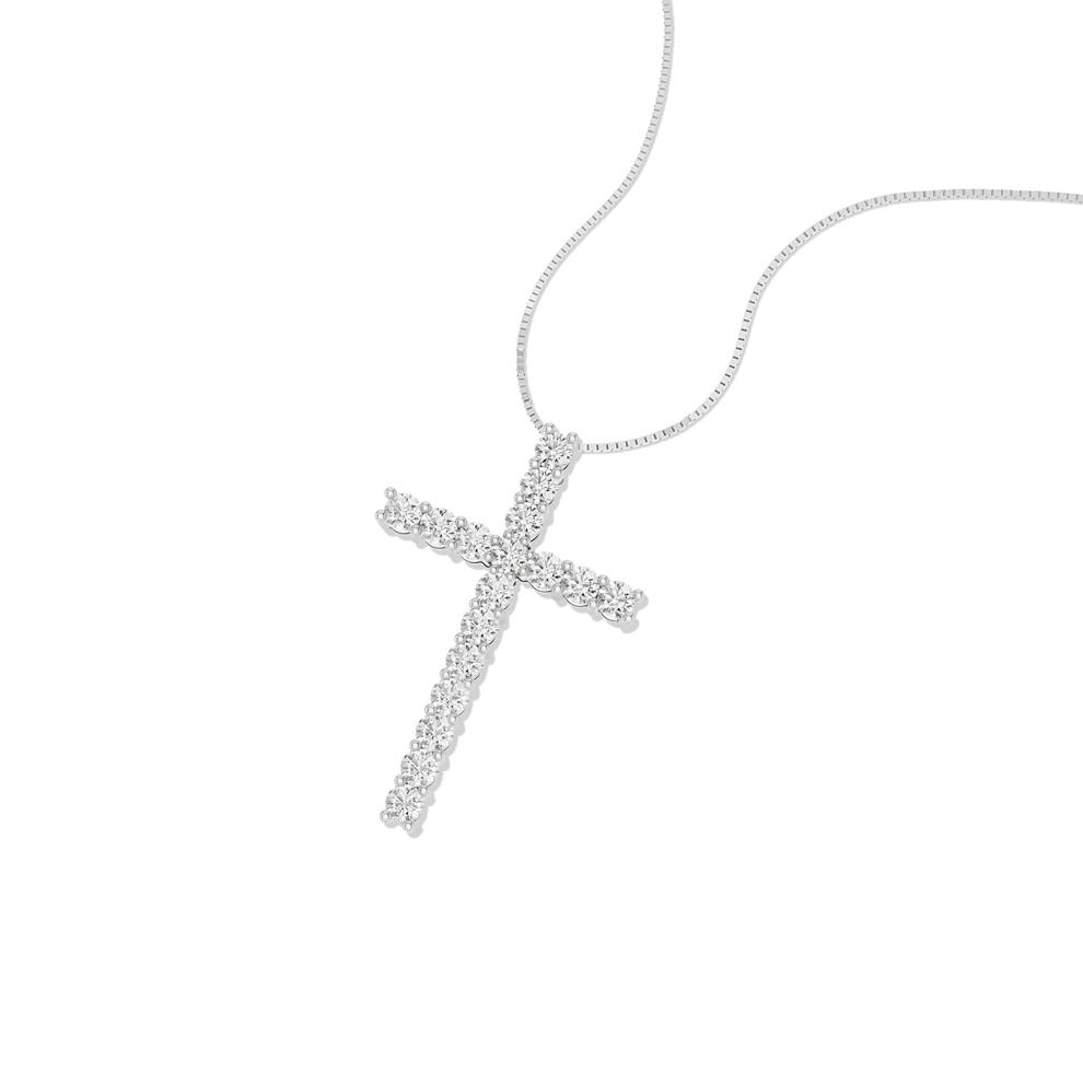 Lab Grown Diamond Cross Necklace in 10K White Gold (1 ct. tw.) – Image 3 of 4