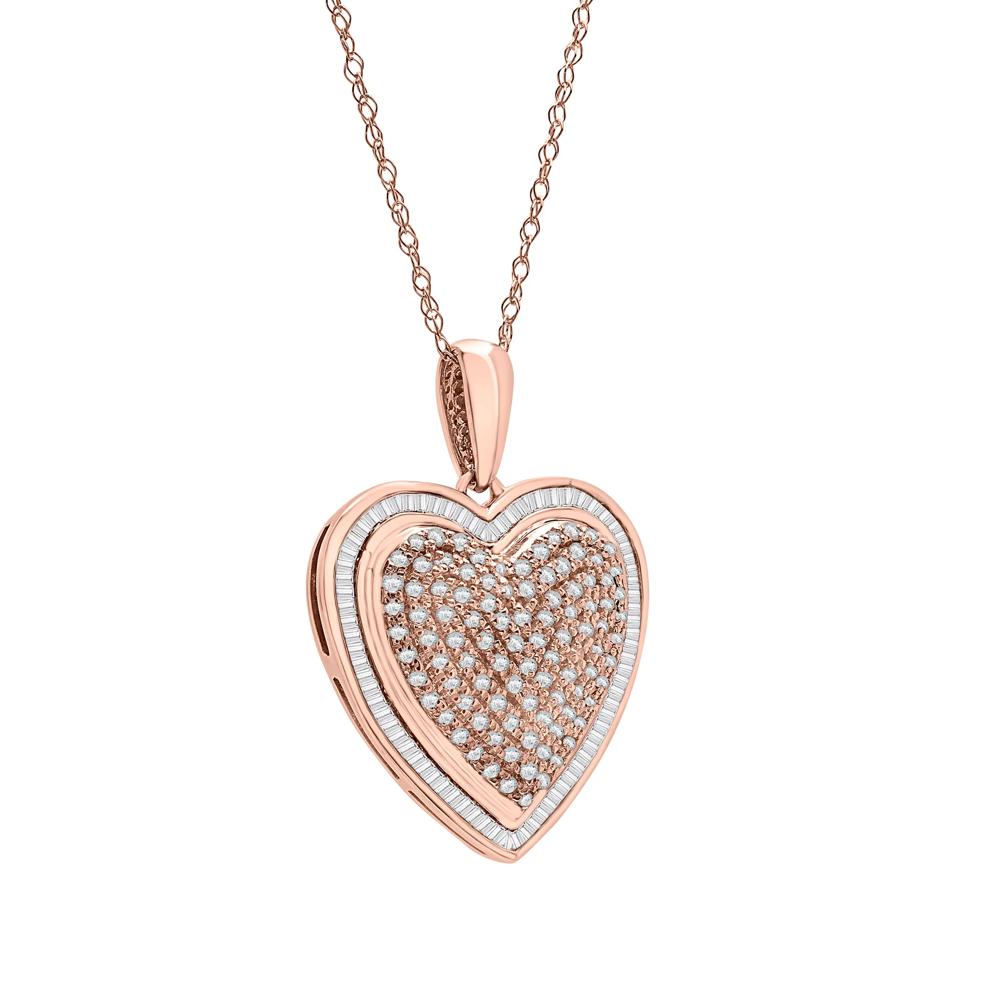 Round and Baguette Diamond Heart Pendant in 10K Rose Gold (1/2 ct. tw.) – Image 2 of 4
