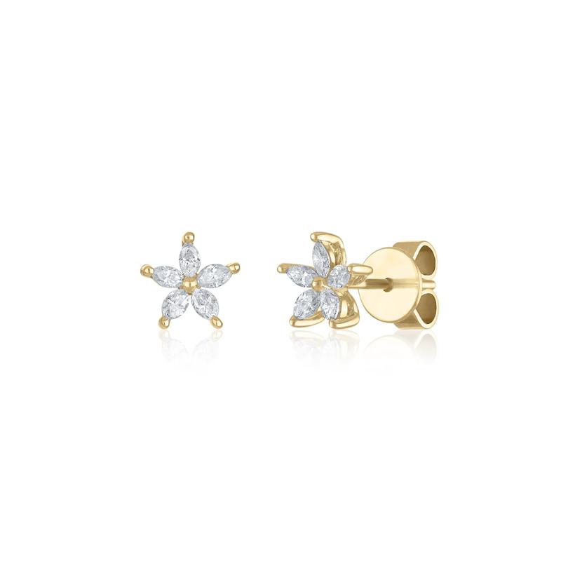 Marquise-Cut Diamond Flower Stud Earrings in 18K Yellow Gold &#40;3/8 ct. tw.&#41; – Image 1 of 1