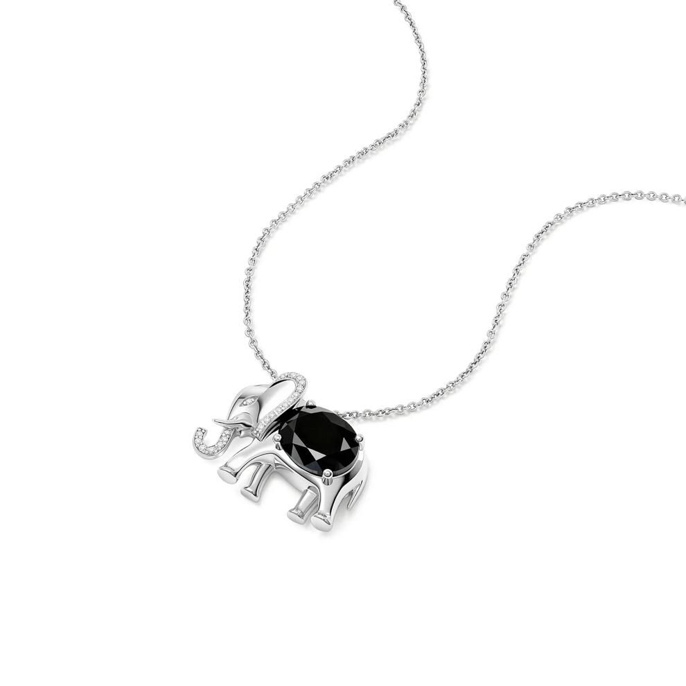 Onyx &amp; Diamond Accent Elephant Pendant Necklace in Sterling Silver – Image 4 of 4