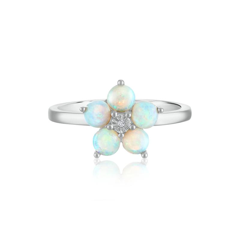 Opal &amp; Diamond Accent Flower Ring in 14K White Gold – Image 1 of 3