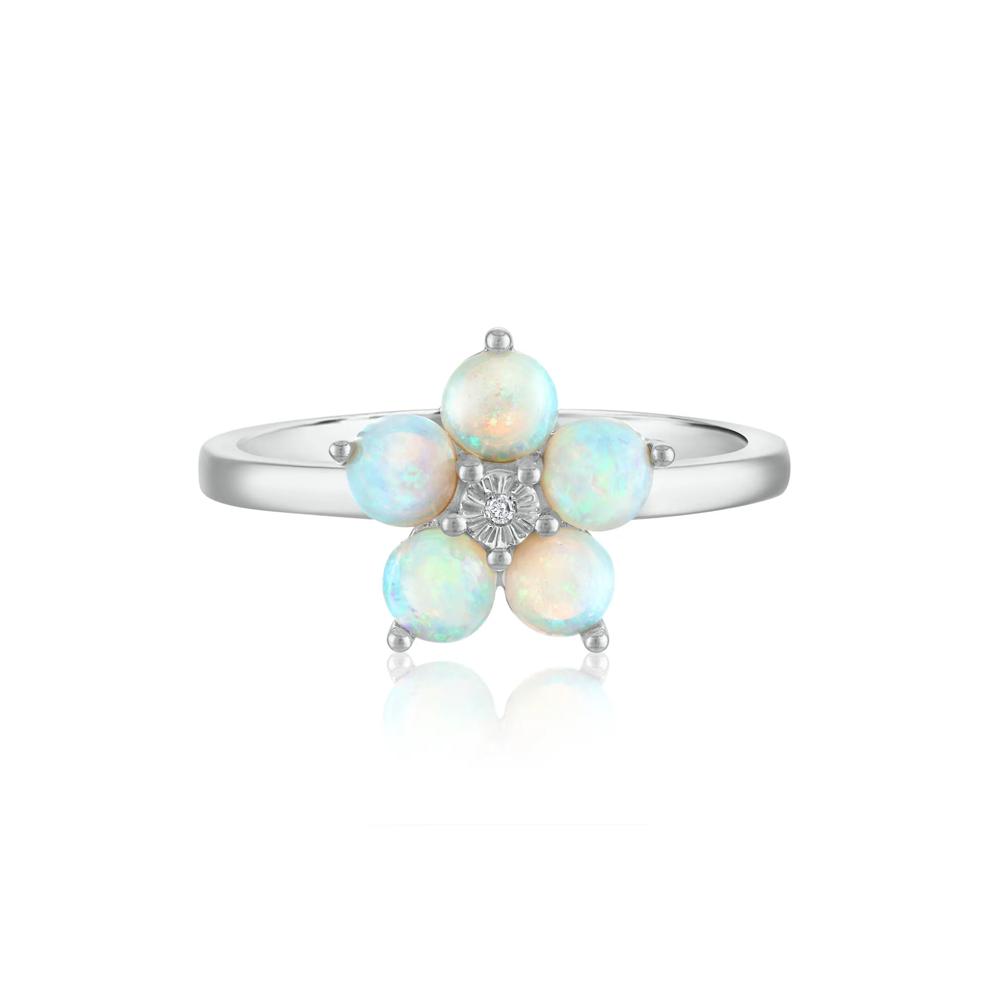 Opal &amp; Diamond Accent Flower Ring in 14K White Gold – Image 1 of 3