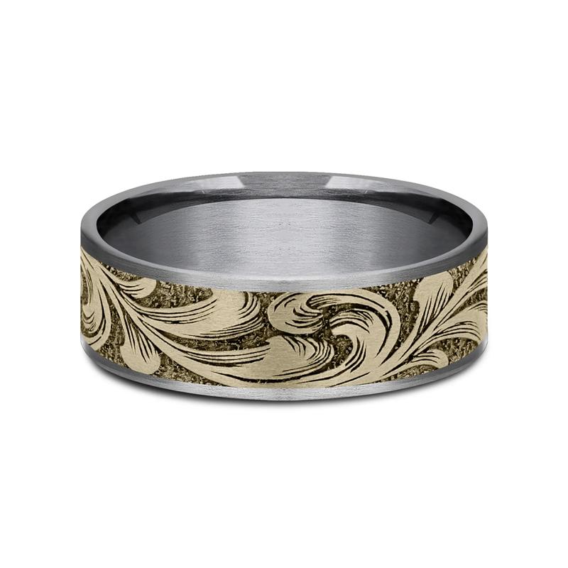 Men&rsquo;s Barrel Script Wedding Band in 14K Gold &amp; Tantalum, 7.5MM  – Image 1 of 3