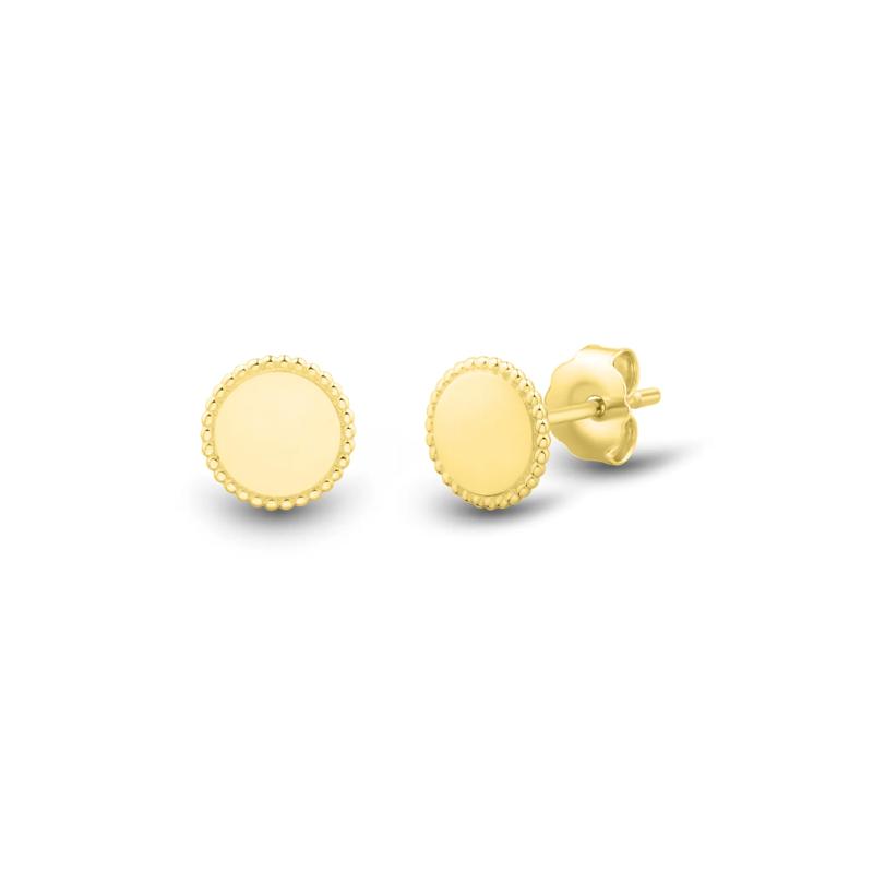 Beaded Petite Coin Stud Earrings in 10K Yellow Gold – Image 2 of 3