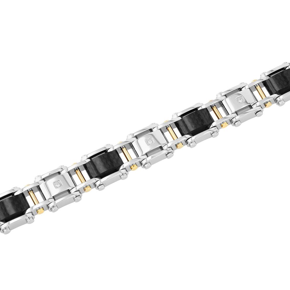 Men&rsquo;s Link Bracelet with Diamond Accents in Two-Tone Stainless Steel and Forged Carbon, 12MM, 8.5&rdquo; – Image 2 of 3