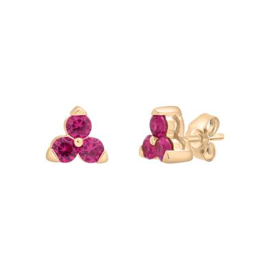 Three-Stone Lab-Created Ruby Stud Earrings in 10K Yellow Gold