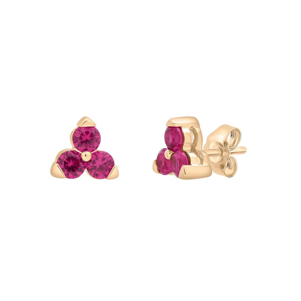 Three-Stone Lab-Created Ruby Stud Earrings in 10K Yellow Gold – Image 1 of 1
