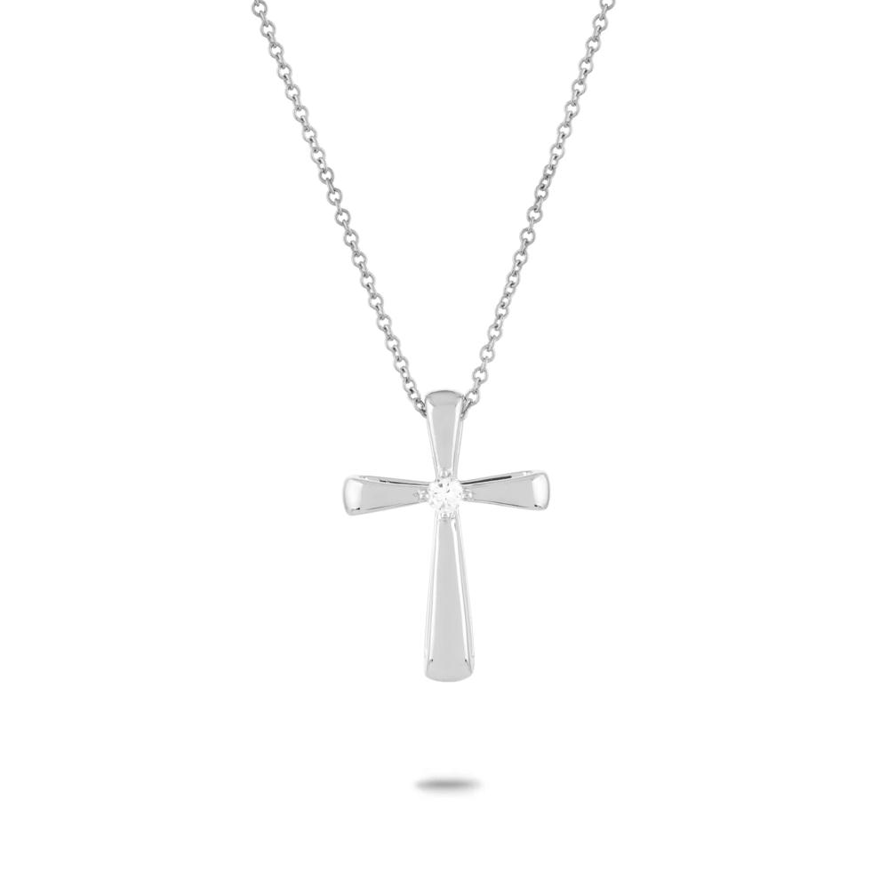 Diamond Accent Puff Cross Pendant Necklace in Sterling Silver – Image 1 of 4