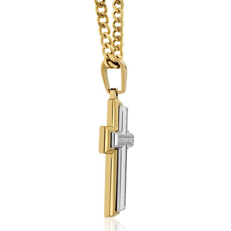 Men&#39;s Diamond Cross with Ion-Plated Stainless Steel, 24&quot; &#40;1/10 ct. tw.&#41; – Image 3 of 4
