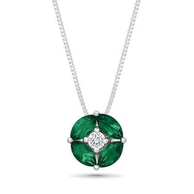Lab-Created Emerald & Lab-Created White Sapphire Pendant Necklace in Sterling Silver