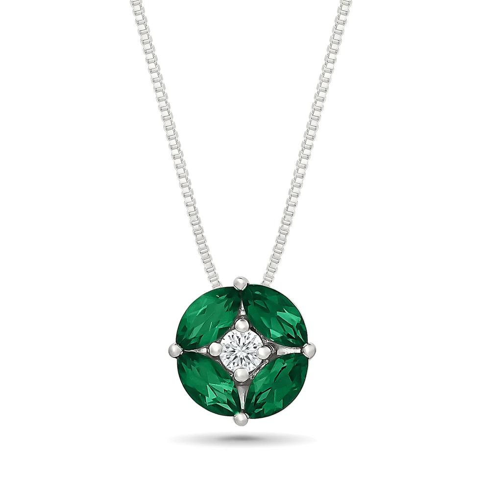 Lab-Created Emerald &amp; Lab-Created White Sapphire Pendant Necklace in Sterling Silver – Image 1 of 4
