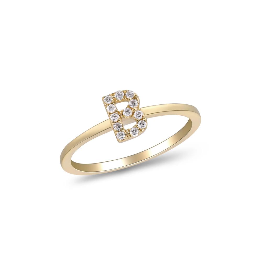 Diamond Accent "B" Initial Ring in 10K Yellow Gold – Image 4 of 5