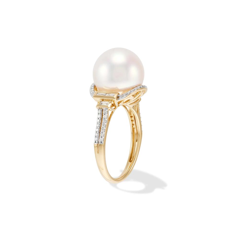 Freshwater Cultured Pearl &amp; Diamond Ring in 14K Yellow Gold (1/3 ct. tw.) – Image 4 of 4