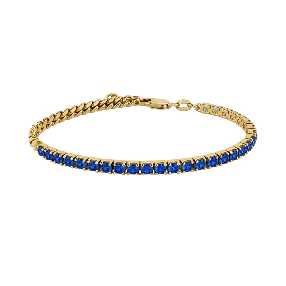 Lab-Created Blue Sapphire &amp; Curb Link Half Tennis Bracelet in Vermeil, 7" – Image 1 of 2