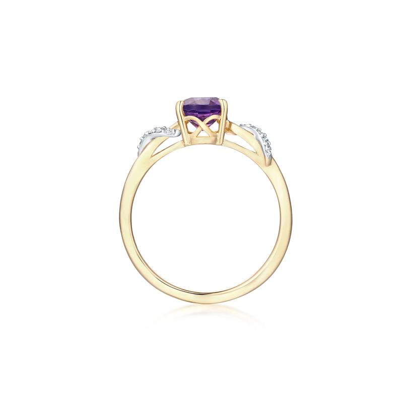 Amethyst and Diamond Accent Ring in 10K Yellow Gold – Image 2 of 3