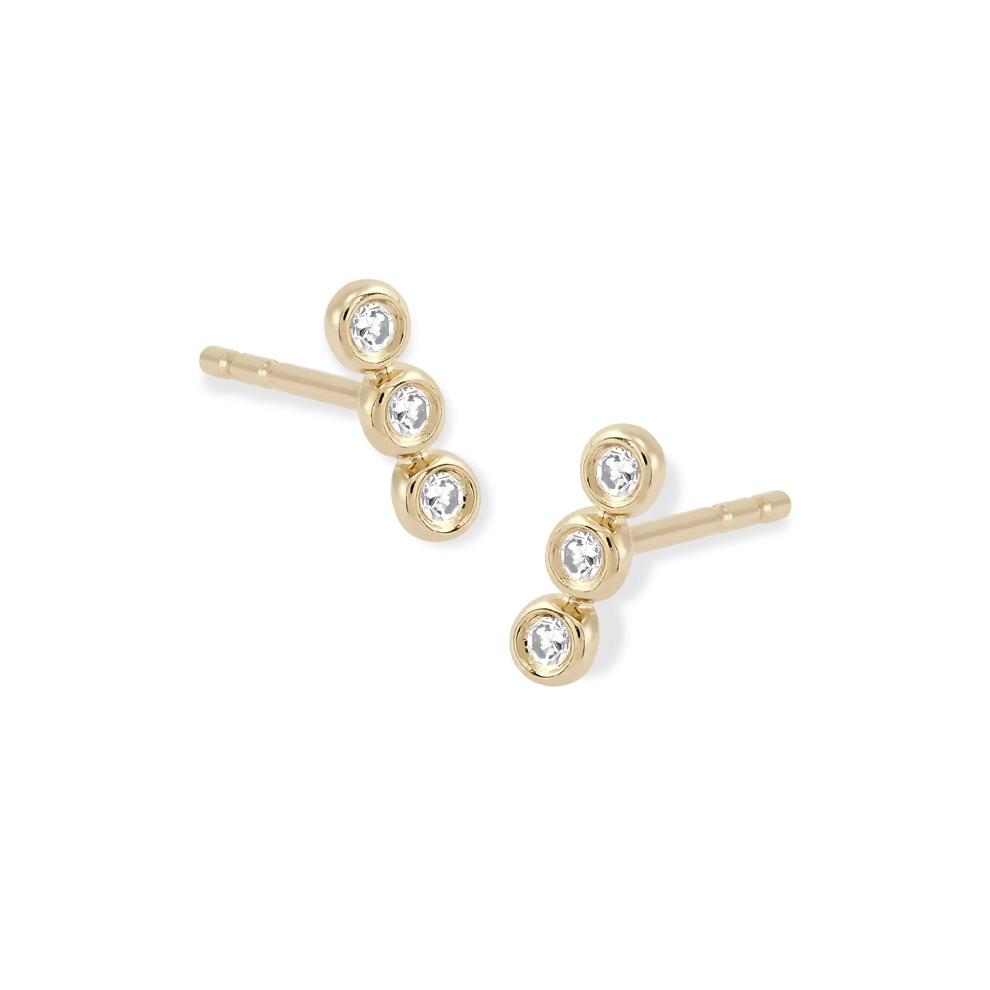 Diamond Accent Three-Stone Stud Earrings in 14K Yellow Gold – Image 1 of 2