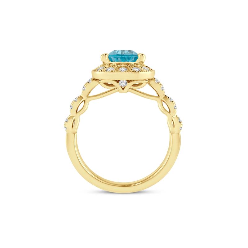 Pear-Shaped Blue Topaz and Diamond Engagement Ring in 14K Yellow Gold &#40;1/4 ct. tw.&#41; – Image 2 of 3