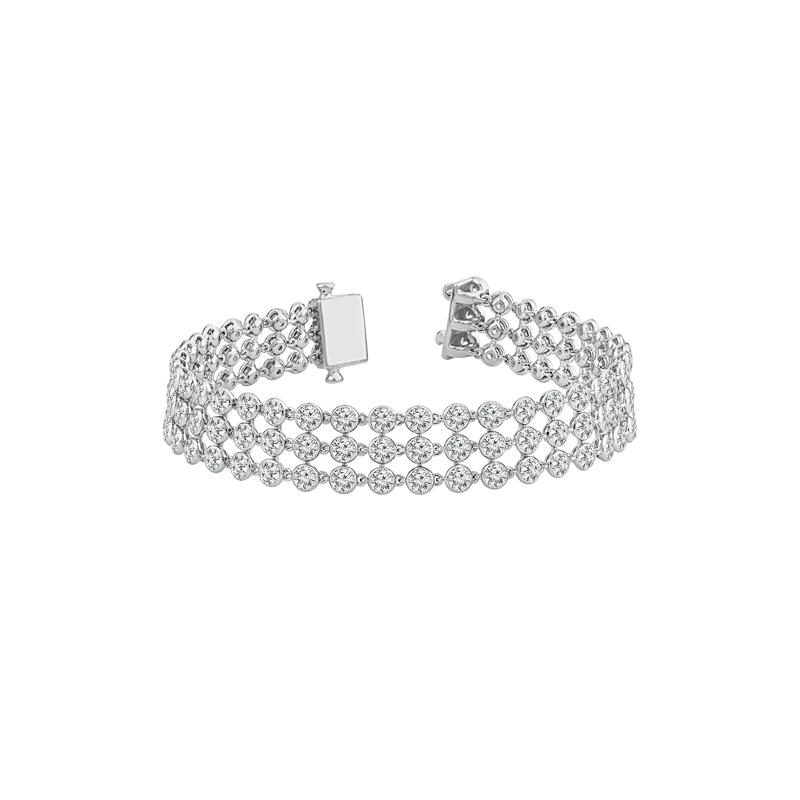 Lab Grown Diamond Round Three-Row Bracelet in 14K White Gold &#40;12 ct. tw.&#41; – Image 1 of 3