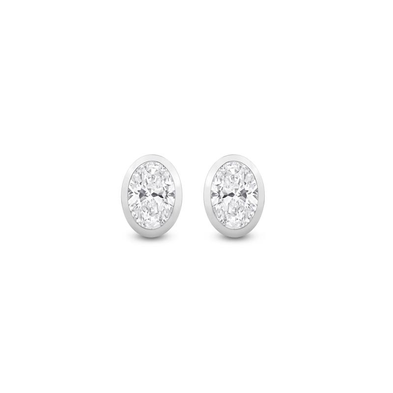 Lab Grown Diamond Oval-Shaped Bezel-Set Solitaire Stud Earrings in 14K Yellow Gold (1/2 ct. tw.) – Image 2 of 3
