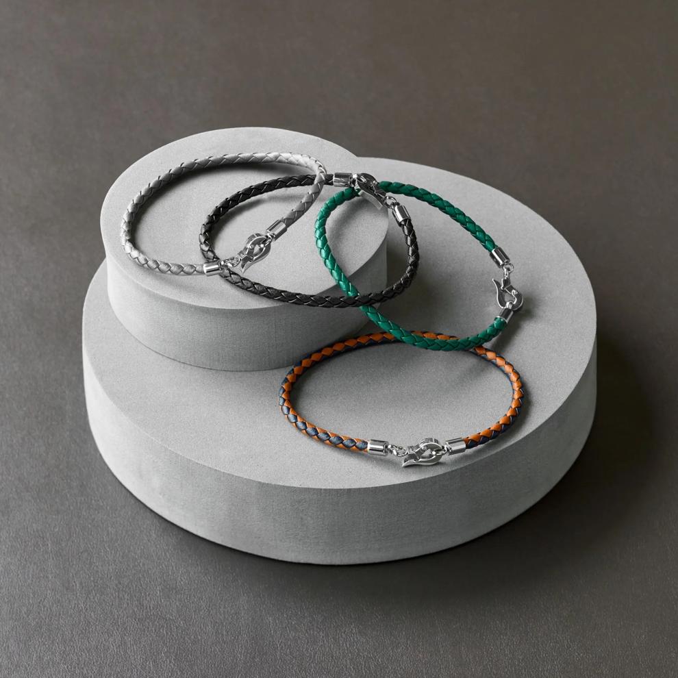 Men's Green Woven Leather Bracelet with Stainless Steel – Image 5 of 5