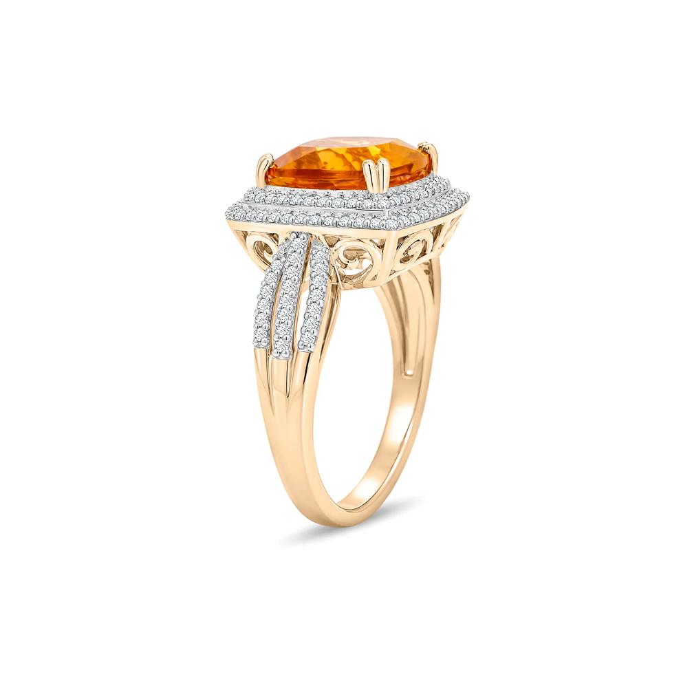 Citrine &amp; Diamond Double Halo Ring in 10K Yellow Gold (1/3 ct. tw.) – Image 3 of 4