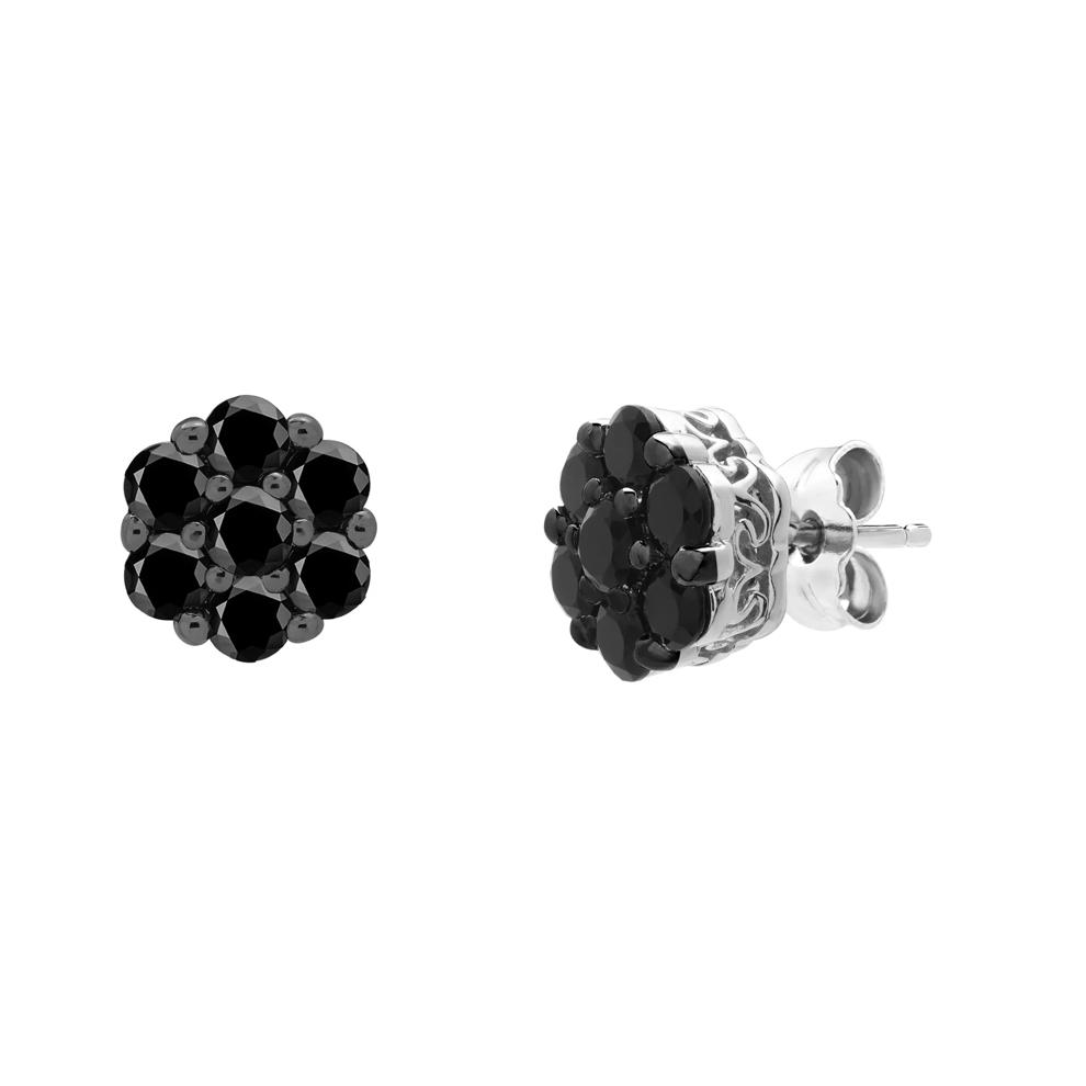 Black Diamond Flower Cluster Earrings in Sterling Silver (1 1/2 ct. tw.) – Image 1 of 1