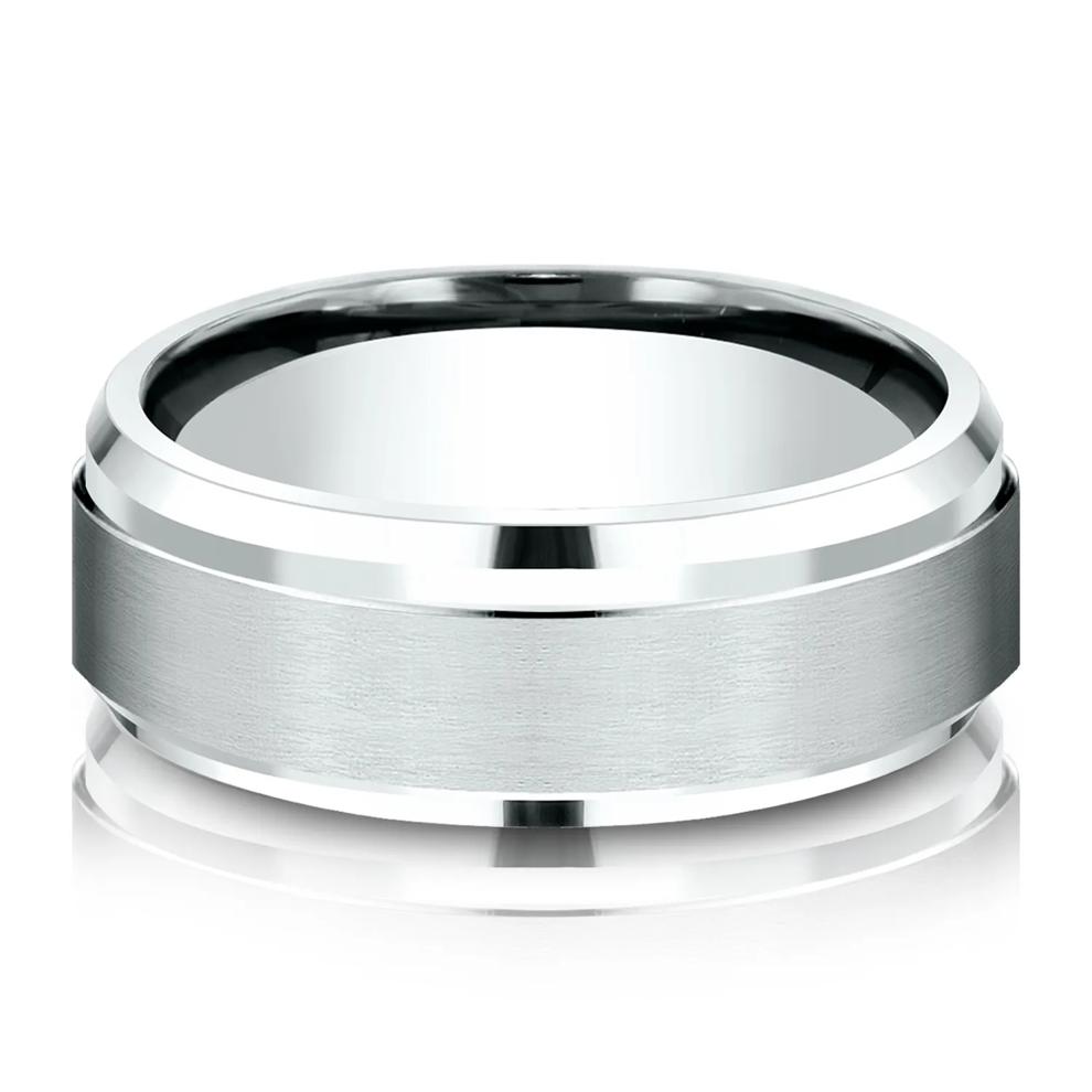 Men&rsquo;s Bevel Edge Satin Wedding Band in Platinum, 8MM – Image 1 of 3