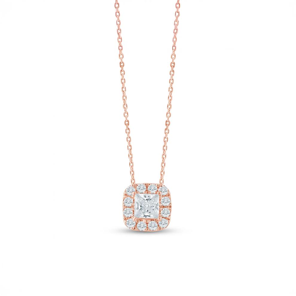 Lab Grown Diamond Halo Pendant in 14K Rose Gold (1/2 ct. tw.) – Image 1 of 3