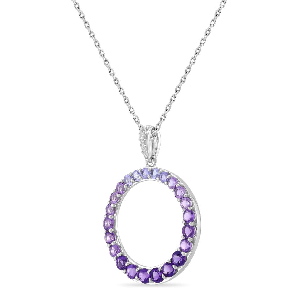 Amethyst and Blue Tanzanite Pendant with Lab-Created White Sapphire in Sterling Silver – Image 2 of 3