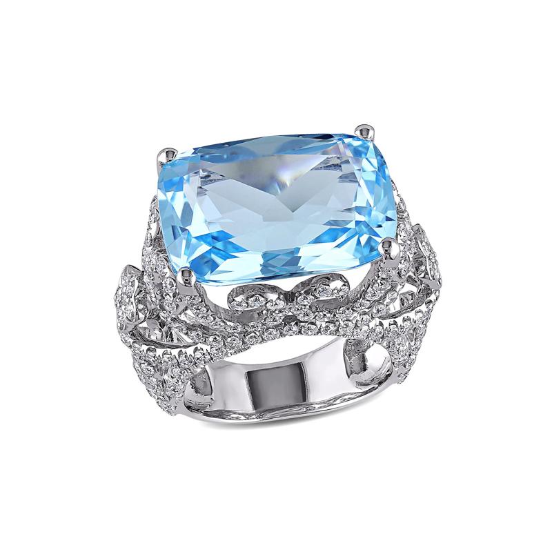 Sky Blue Topaz and Diamond Ring in 14K White Gold &#40;2 1/3 ct. tw.&#41; – Image 4 of 7