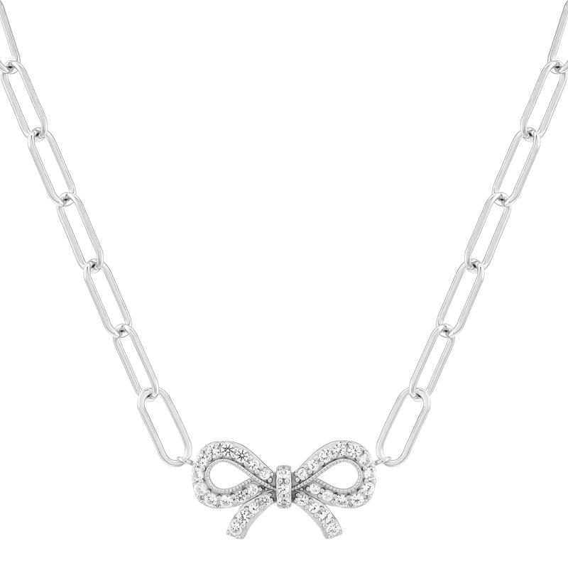 Lab-Created White Sapphire Bow Necklace in Sterling Silver – Image 1 of 3
