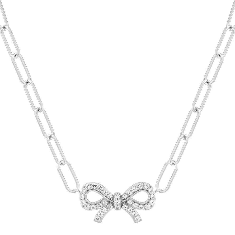 Lab-Created White Sapphire Bow Necklace in Sterling Silver – Image 1 of 3