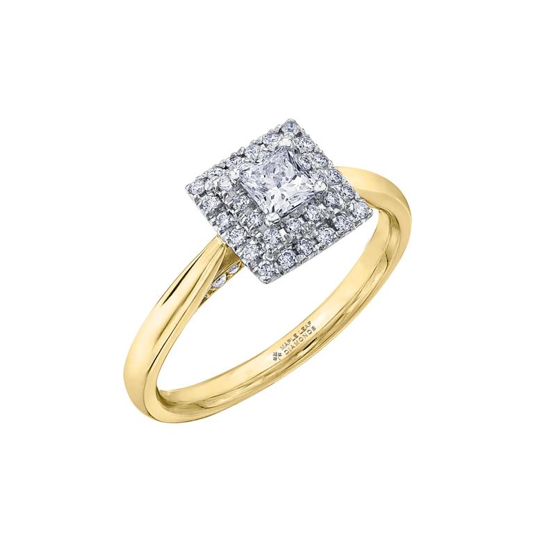 Princess-Cut Double Halo Diamond Engagement Ring in 14K Yellow Gold &amp; 14K White Gold &#40;1/2 ct. tw.&#41; – Image 4 of 7