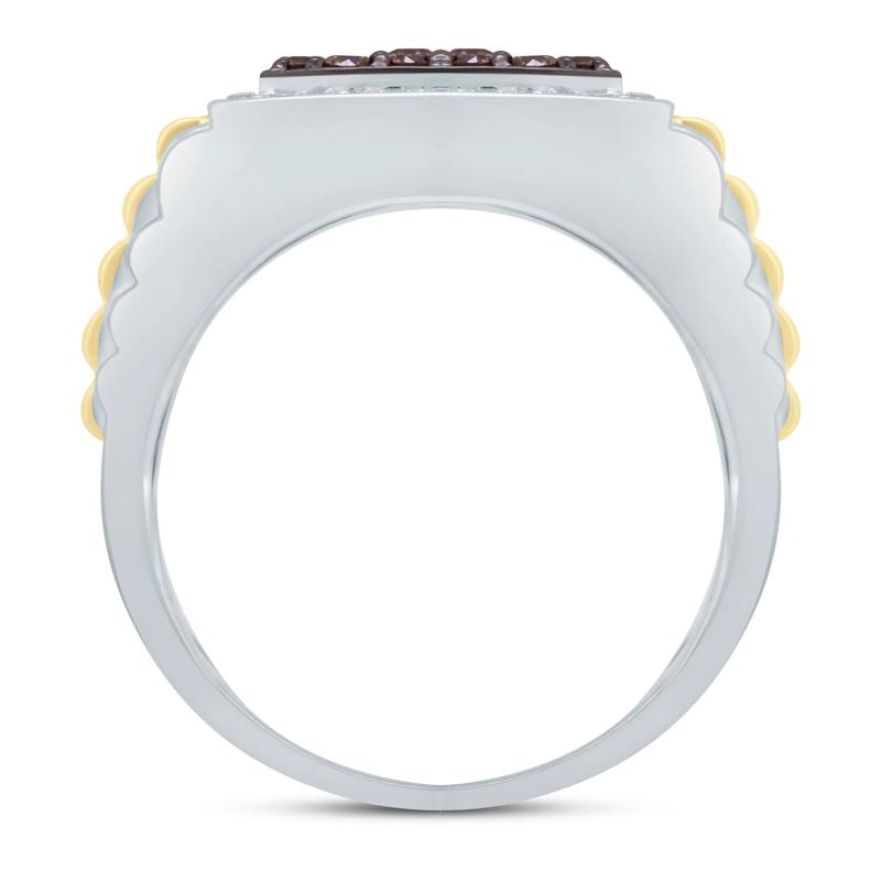 Men's Champagne and White Diamond Ring in 10K Yellow and White Gold (1 ct. tw.) – Image 2 of 3