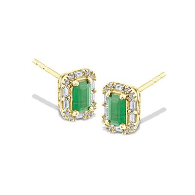 Gemstone & Diamond Art Deco-Inspired Halo Stud Earrings in 10K Gold