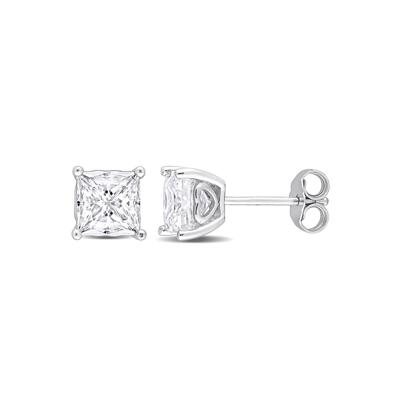 Lab-Created Moissanite Square Solitaire Stud Earrings in Sterling Silver