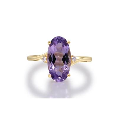 Checkerboard Amethyst and Diamond Accent Ring in 10K Yellow Gold