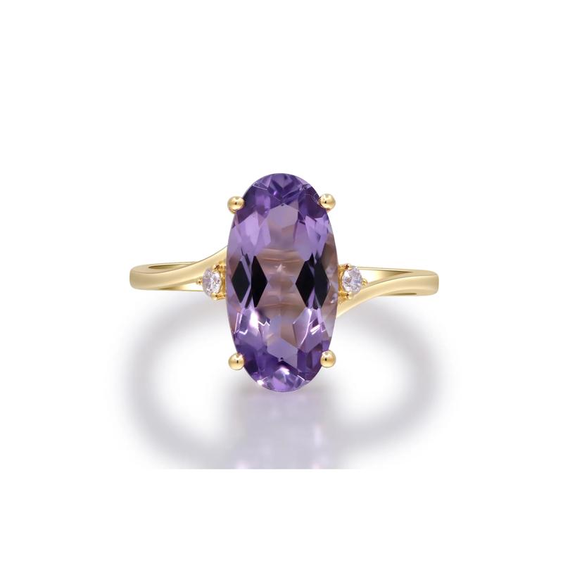 Checkerboard Amethyst and Diamond Accent Ring in 10K Yellow Gold – Image 1 of 5